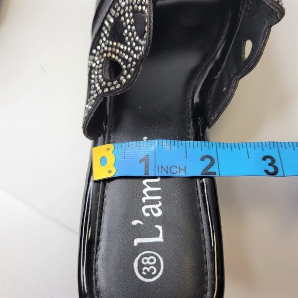 SIZE 7 Black Rhinestone Wedge Heels Shoes Platform Slide Sandals Slippers NEW - Picture 12 of 16